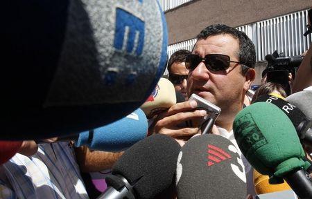 Raiola, agent of Barcelona's player Ibrahimovic, speaks to the media as he arrives at FC Barcelona's office in Barcelona
