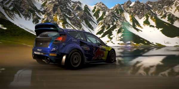 Forza Horizon 6 Ford drift gameplay on a coastal highway during sunset with tire smoke and high-speed cornering